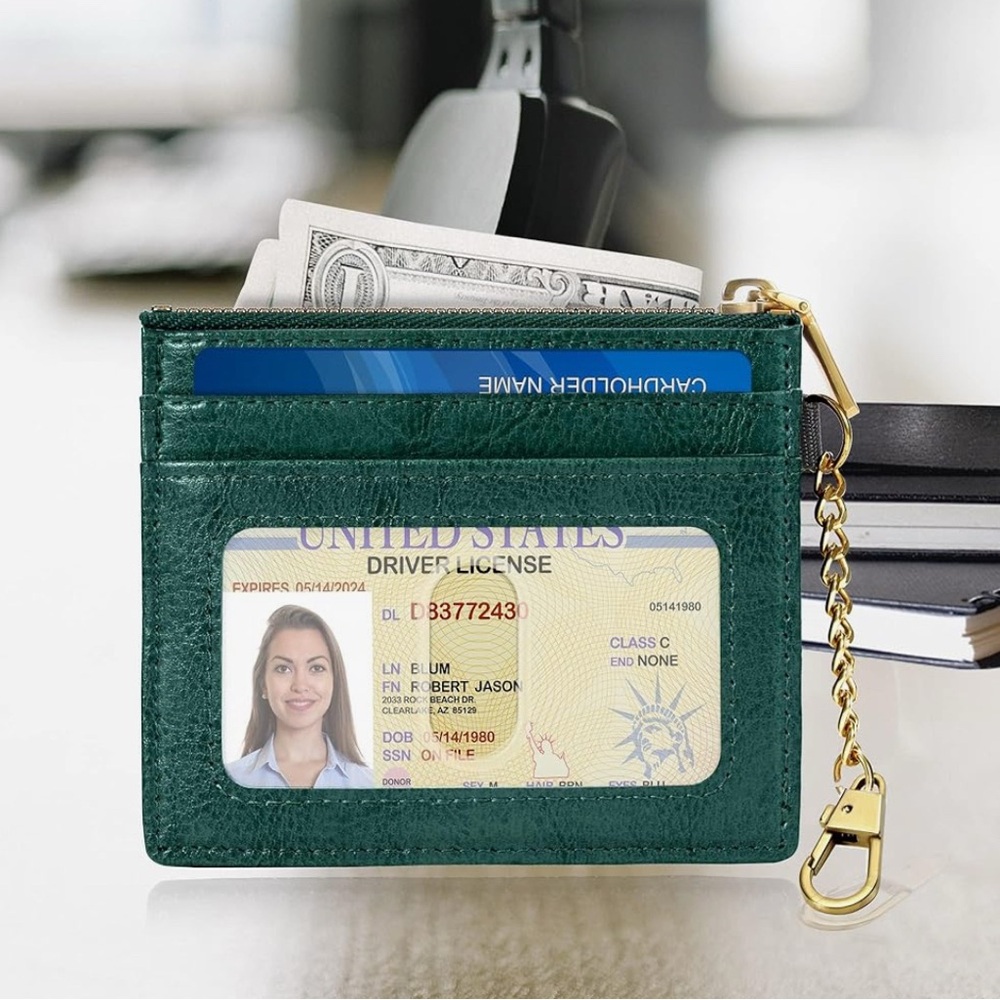 Green Card Holder with Gold Bee Accent - Picture 2 of 4
